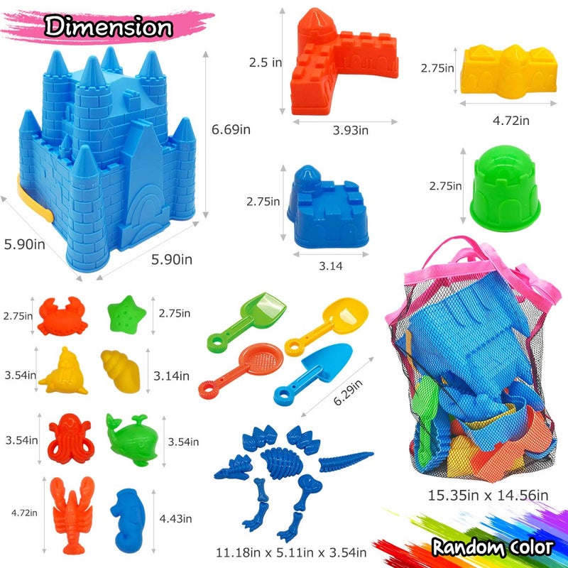 SupMLC Beach Toys 27 pcs Sand Toys, Sand Castle Building Kit for Kids - with Sand Bucket, Mesh Bag, Shovels and Rakes, Sandbox Toys for Toddlers Kids - Image 2
